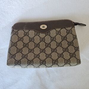 Vintage RARE 1989 GUCCI Accessory Collection Pouch Brown Beige Canvas & Leather